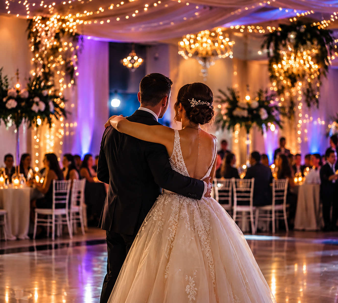 La pareja celebrando su boda en ML Salón de Eventos